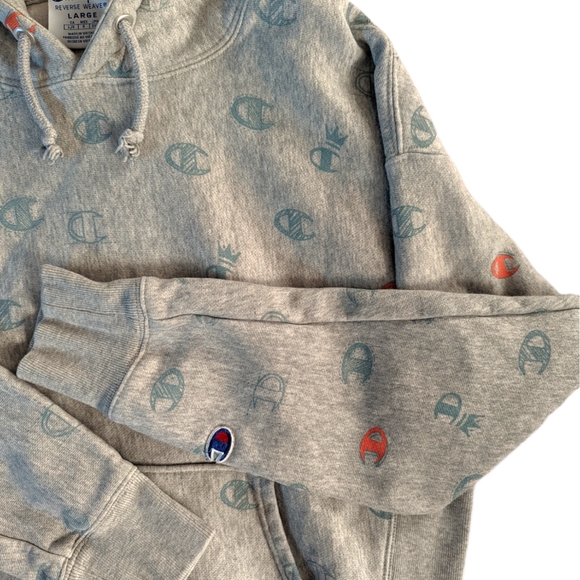 Champion Reverse Weave All Over Print Grey Hoodie - Picture 5 of 9